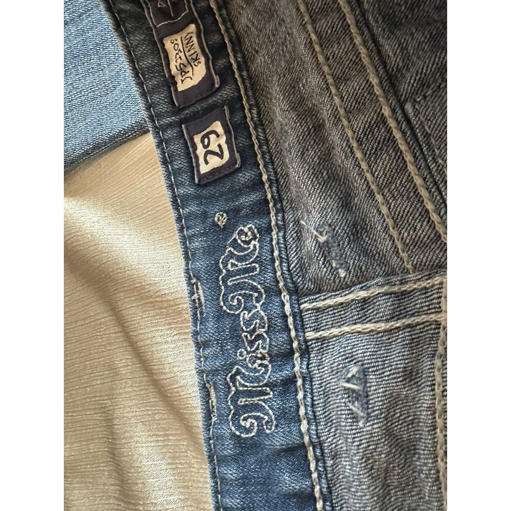 Miss Me Jeans Sz 29 Skinny Studded Rhinestone Belt‎ Low Rise Light Medium Wash - Picture 7 of 10